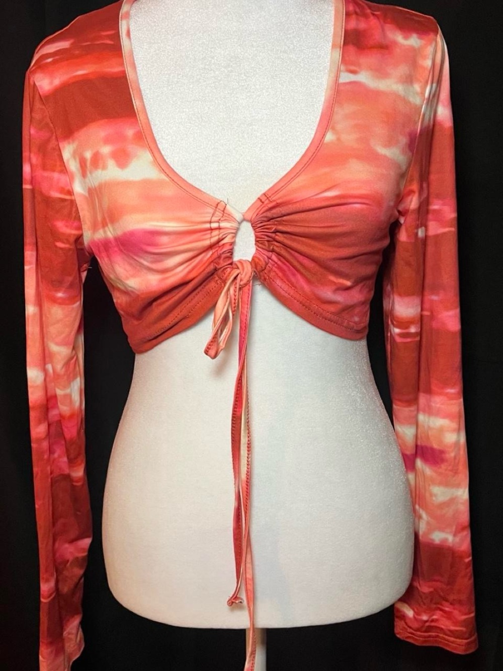 SHEIN Tie-Front Long Sleeve Crop Top
